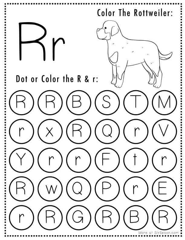 Worksheet for identifying words that begin with the letter R, designed for early learners. Engaging R worksheet for preschool and kindergarten students focused on letter recognition.