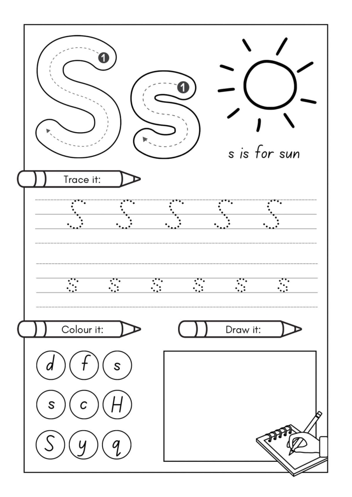 Engaging Letter S activity for counting and word recognition in early education Worksheet featuring words that begin with the letter S for preschool learning