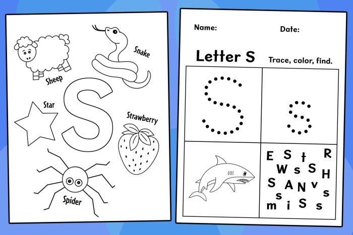 Letter S learning activity with tracing and writing practice for preschool students