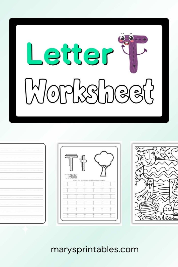 Worksheet featuring the letter T with words for preschoolers to find