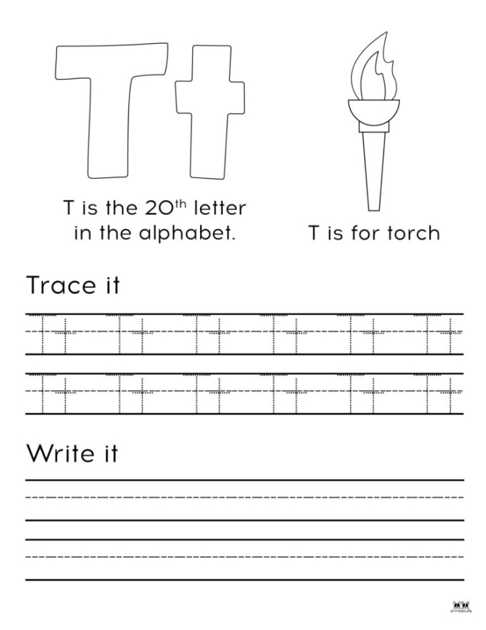 Worksheet featuring words that begin with the letter T for young learners