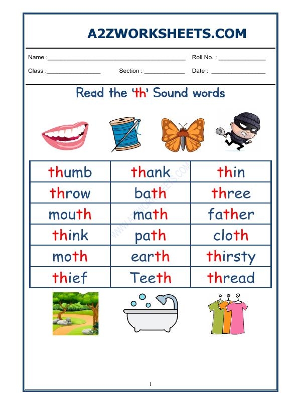 Engaging TH sound worksheet for preschool and early elementary students Worksheet featuring the Letter Book: TH activity for young learners to identify words with the th sound