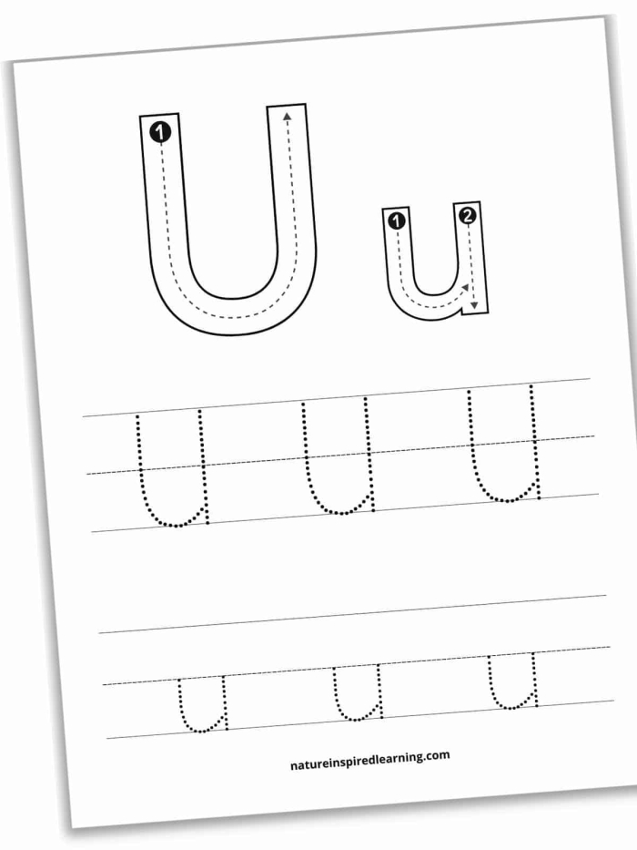 Preschool worksheet featuring fun activities to identify words starting with the letter U