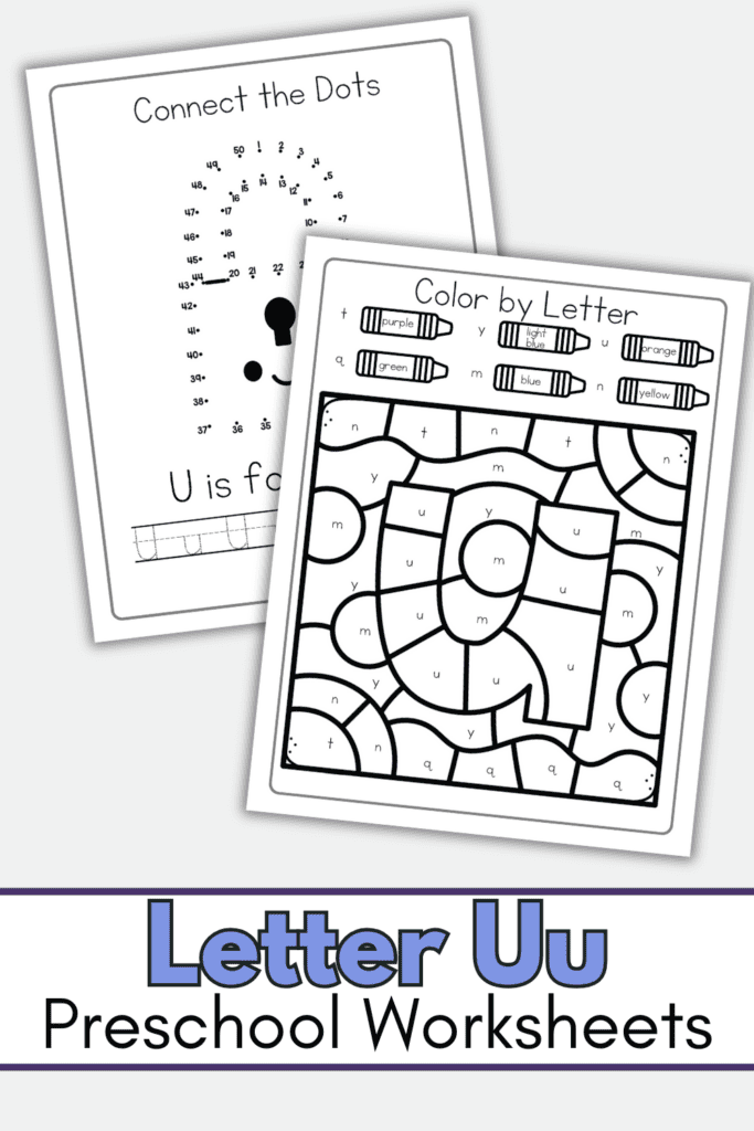 Worksheet featuring the Letter U where children can find words that begin with U