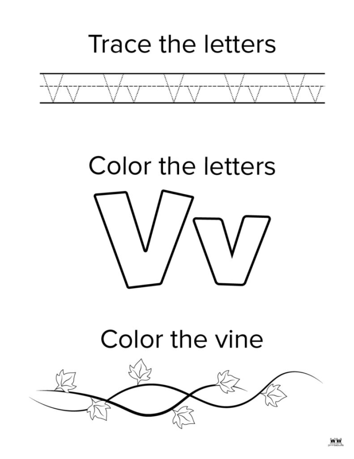 Worksheet featuring words that begin with the letter V for preschool and kindergarten students