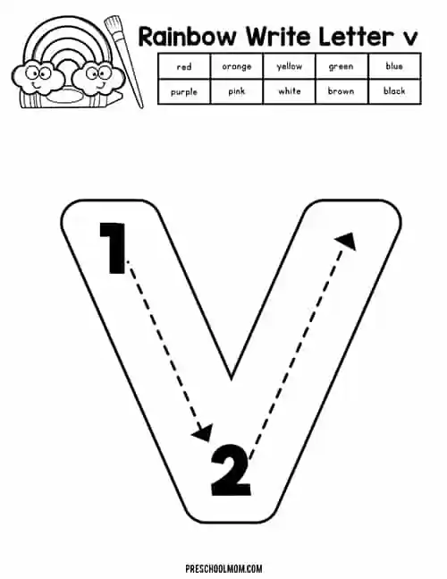 Worksheet featuring letter V words for young learners