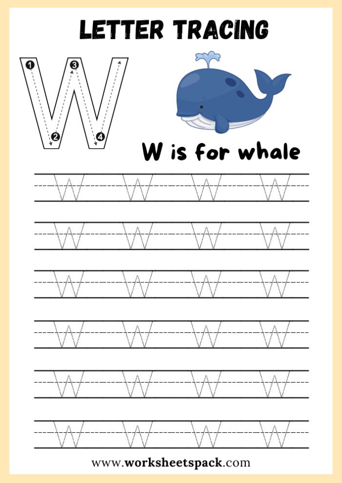 Worksheet activity for preschoolers to identify words beginning with the letter W