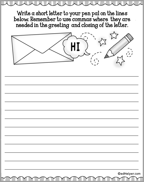 Worksheet for teaching kids how to write letters, perfect for third graders. Engaging template to inspire children's creativity in letter writing.