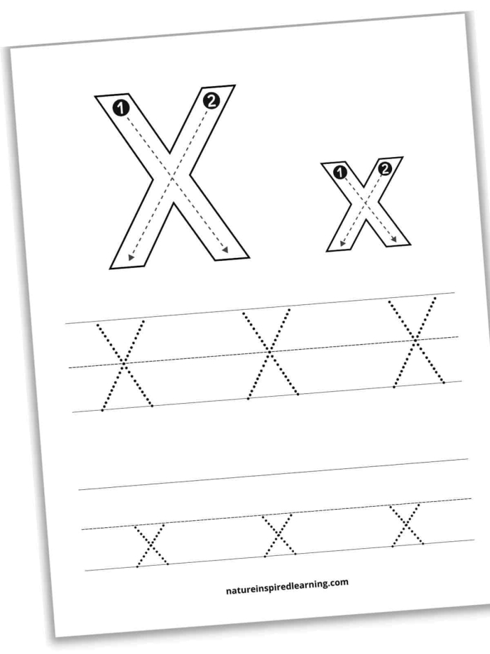 Letter X worksheet activity featuring words starting with the letter X for preschool learners
