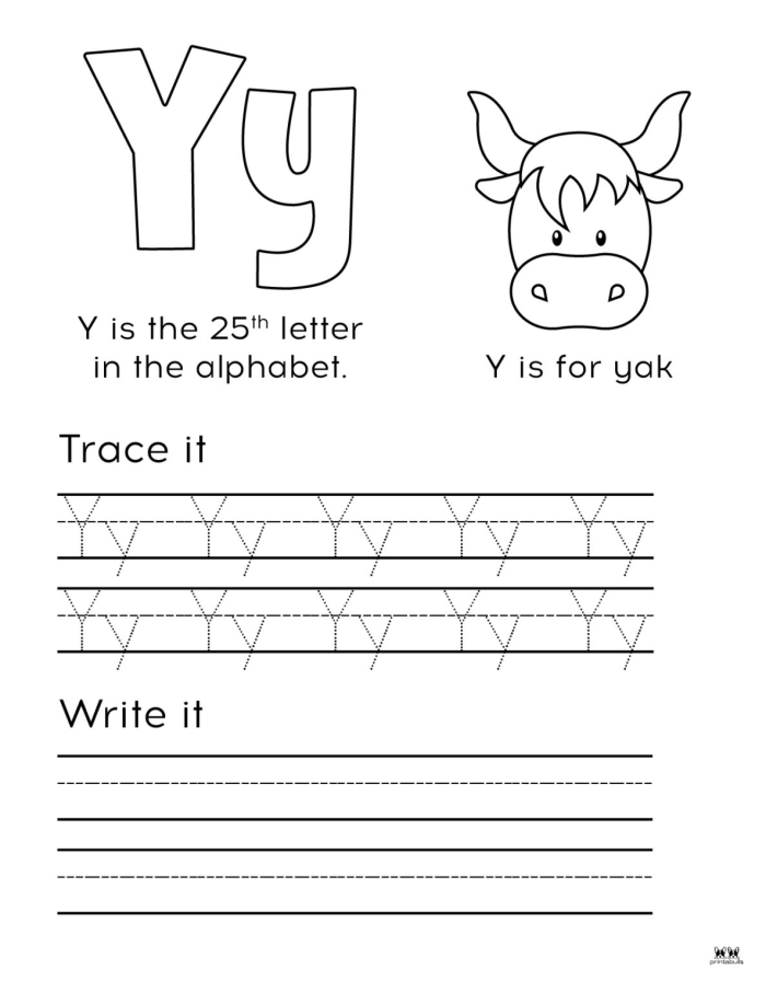Worksheet featuring words that begin with the letter Y for young learners