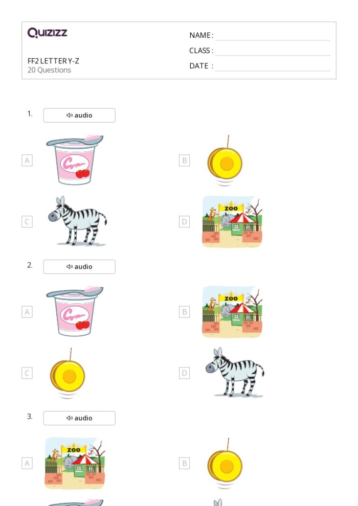 Worksheet featuring words that begin with the letter Y for young learners