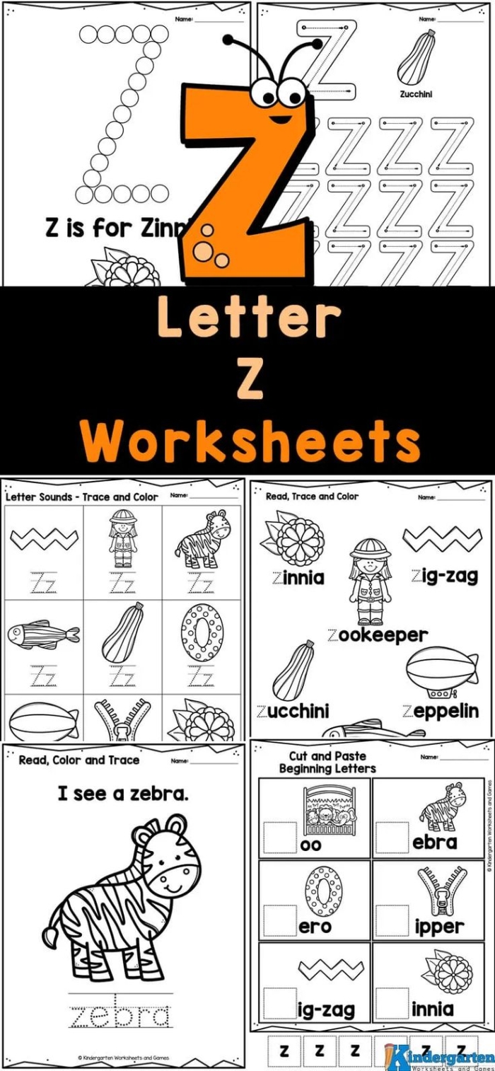 Worksheet featuring items that begin with the letter Z for phonics practice. Explore the fun world of Z's in this engaging Pre-K activity.