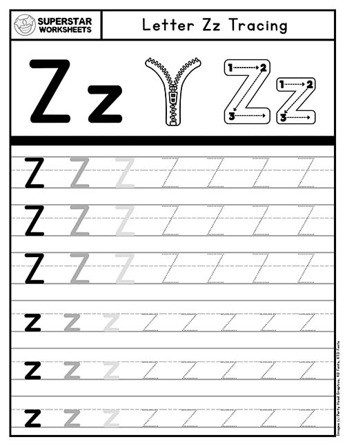 Worksheet activity for preschoolers featuring words that begin with the letter Z