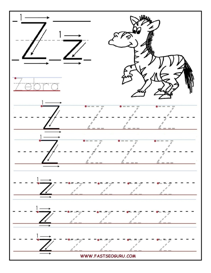 Worksheet featuring the letter Z with words for preschool and kindergarten students