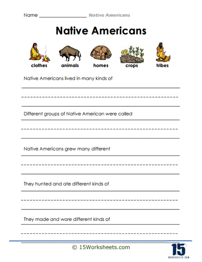 Educational worksheet on Lewis and Clark's interactions with Native Americans Illustration of Native American tribes encountered by Lewis and Clark during their expedition