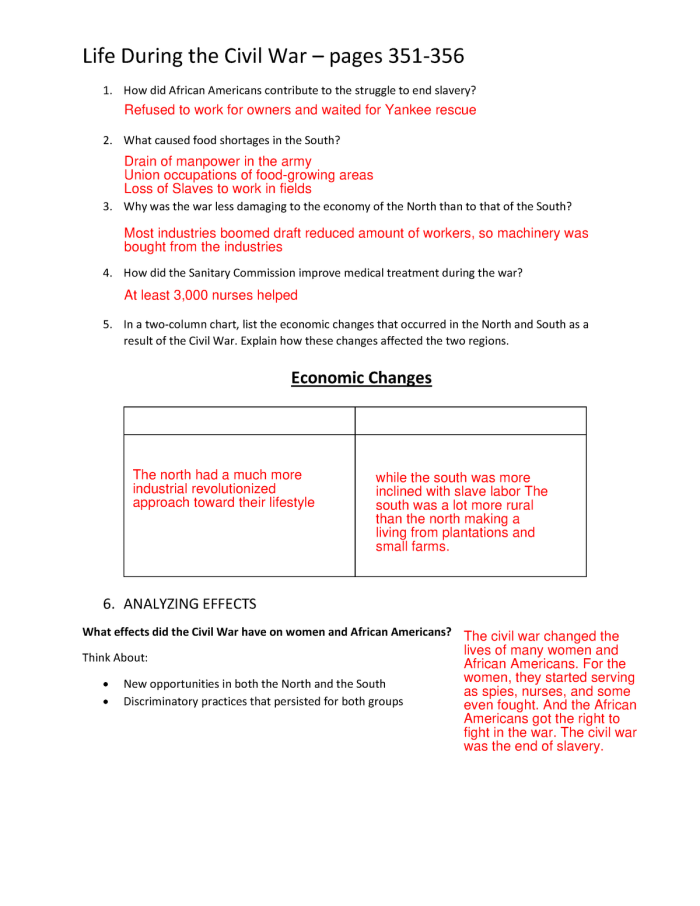 Life During the Civil War worksheet for fourth graders exploring daily life in that era