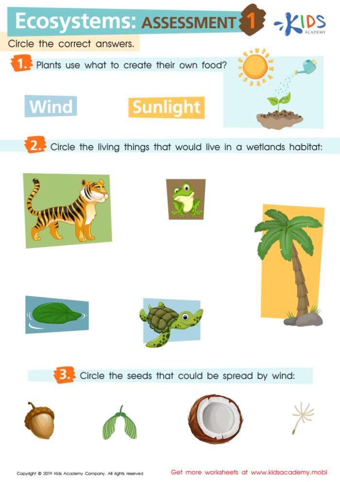 Life Science crossword puzzle focusing on ecosystems for third graders