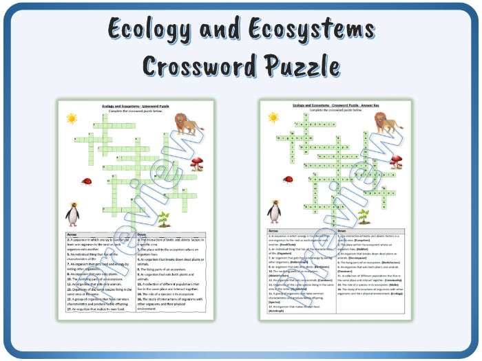 Life Science crossword puzzle focusing on ecosystems for third graders