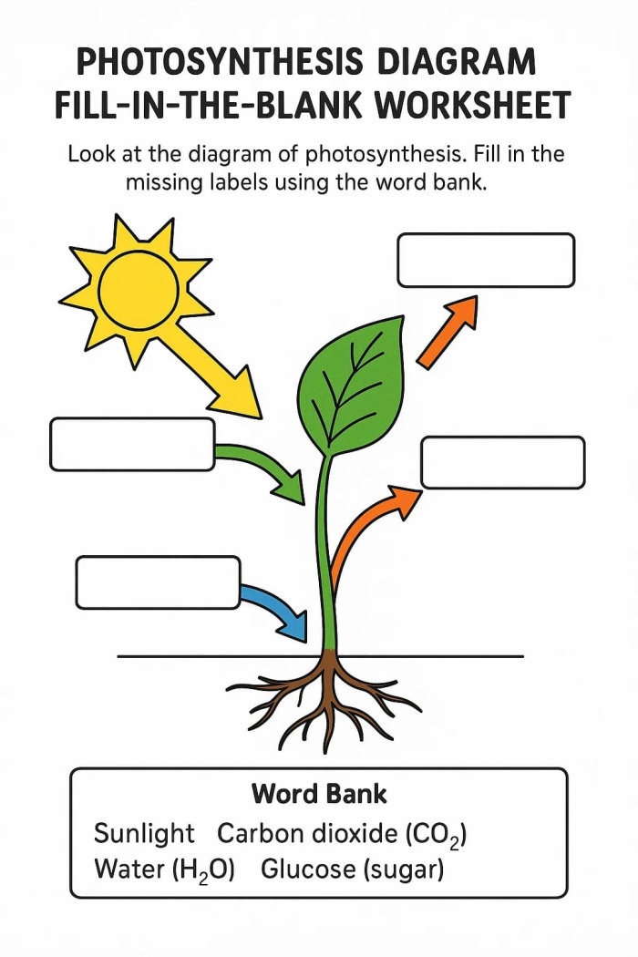 Life Science Crossword worksheet focusing on photosynthesis for third graders