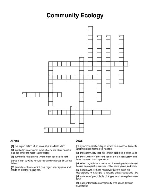 Life Science crossword puzzle focused on ecosystems for third graders