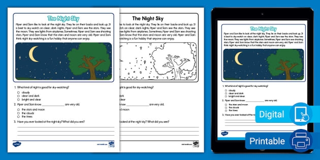 Informational reading comprehension worksheet about light pollution for seventh grade students