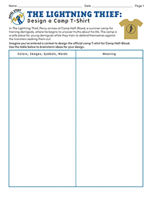 A guide for sixth graders to explore literary techniques in character conversations Worksheet for analyzing dialogue in The Lightning Thief by Rick Riordan
