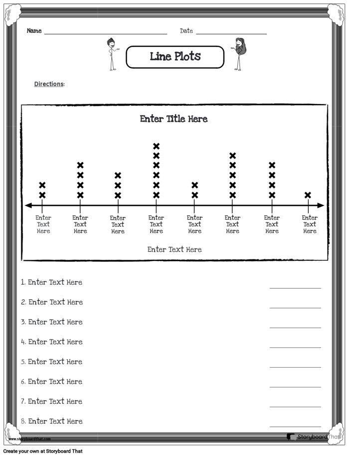 Second grade math worksheet featuring a line plot practice exercise for data interpretation