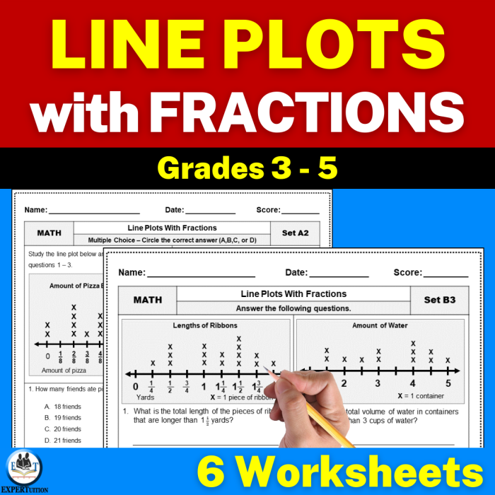 Fifth grade students graphing snowfall measurements using fractions on a line plot worksheet activity