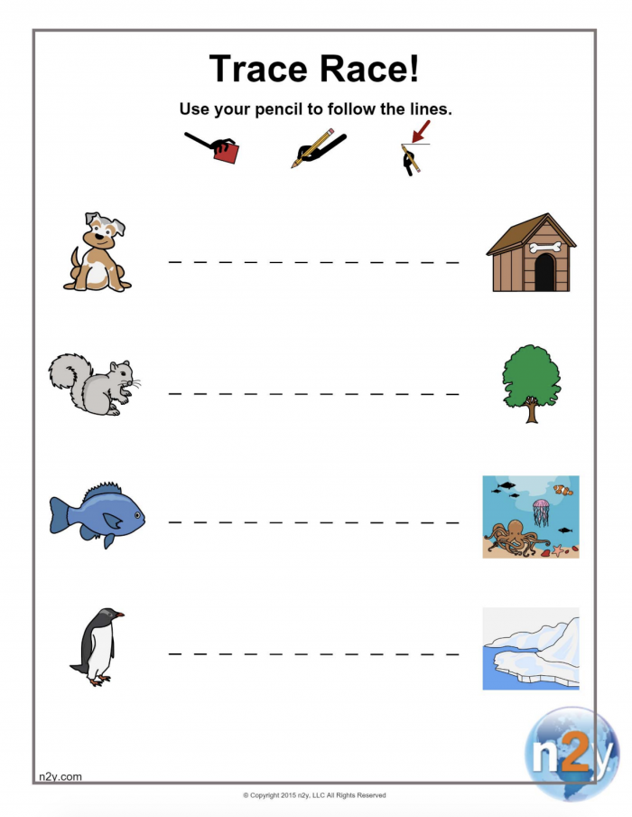 Fun with Horizontals worksheet for developing fine motor skills in Pre-K children Worksheet featuring line tracing activities for preschoolers focusing on horizontal lines