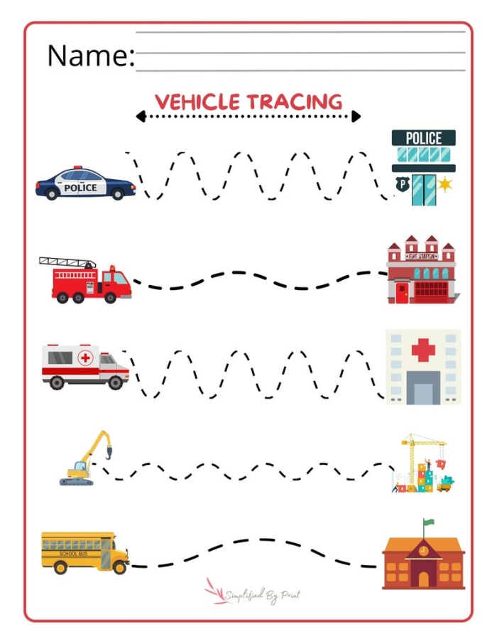 Line Tracing: Fun with Horizontals worksheet for early fine motor skill development Worksheet featuring a fun line tracing activity for preschoolers with horizontal lines to match objects