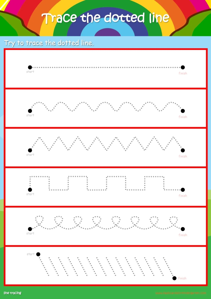 Fun with Horizontals: Engaging Line Tracing for Pre-K Kids Worksheet featuring a preschool line tracing activity with horizontal lines for fine motor skill development