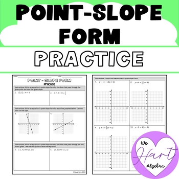 Eighth grade math worksheet for writing linear equations using a specific slope and point