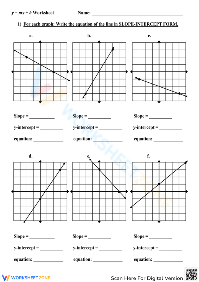 Write Linear Equations From Two Points Algebra Practice Sheet 19 Eighth grade students solving slope and y-intercept problems from two coordinate points on a worksheet
