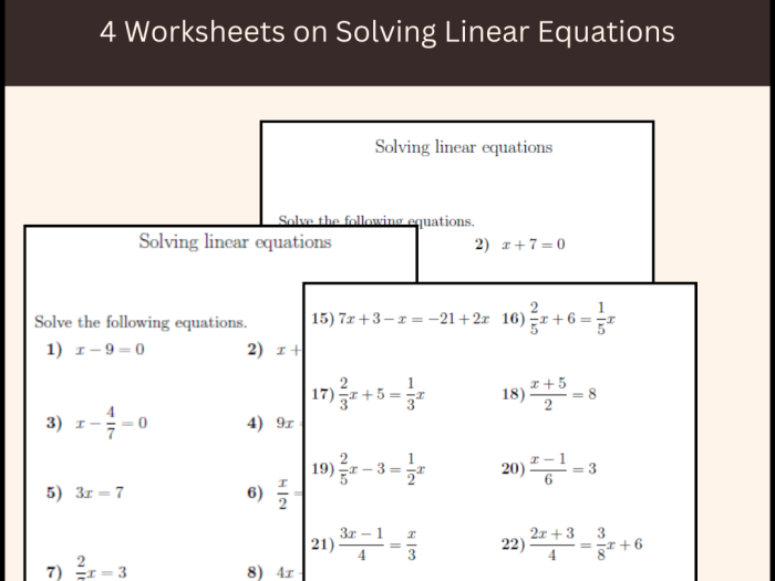 Solutions to Linear Equations Practice Worksheet 22 Eighth grade algebra worksheet focusing on determining the number of solutions to linear equations