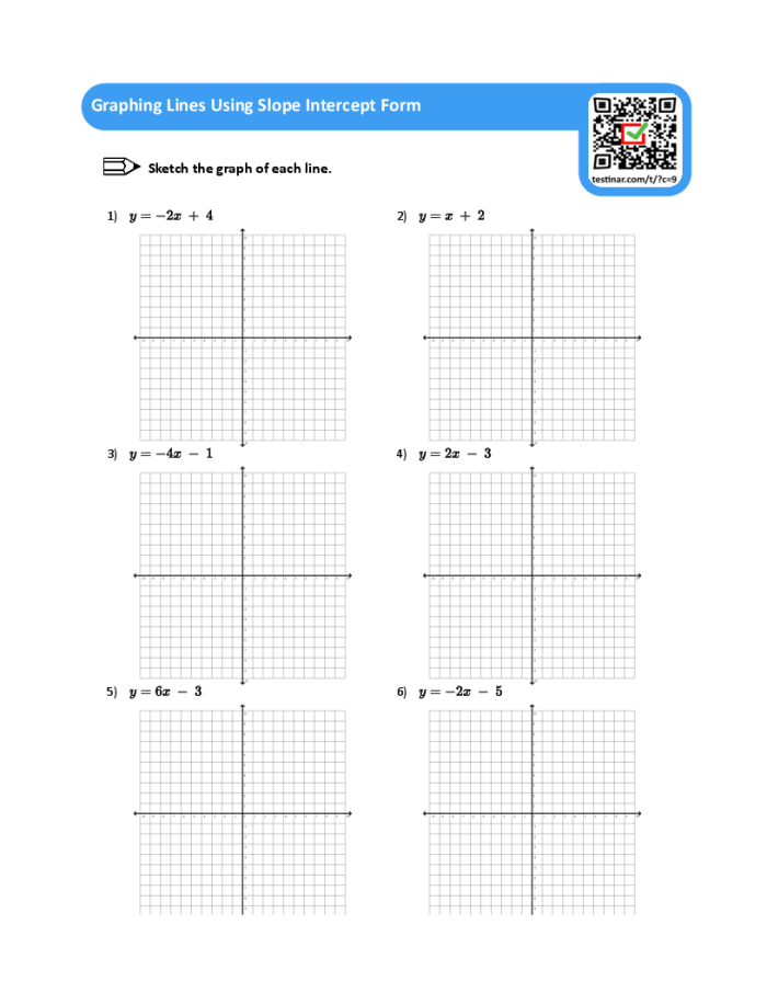 Eighth-grade practice sheet for mastering slope-intercept graphing skills Worksheet for eighth graders on graphing linear equations in slope-intercept form