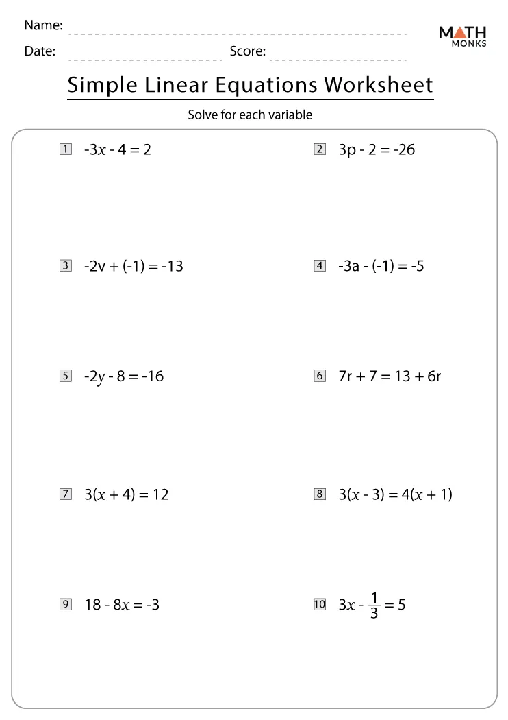 Eighth grade math worksheet focusing on identifying the number of solutions for linear equations