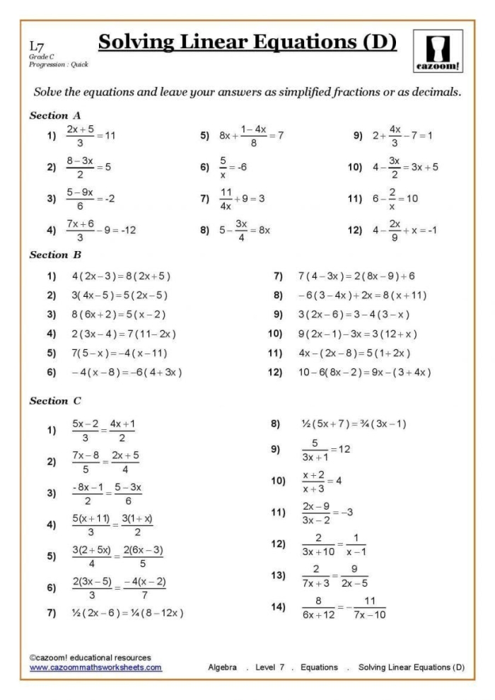 Eighth grade student solving linear equations to determine if they have one solution, no solution, or infinite solutions