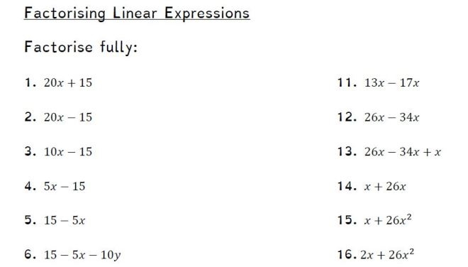 Expanding and Factoring Linear Expressions worksheet for Seventh Grade
