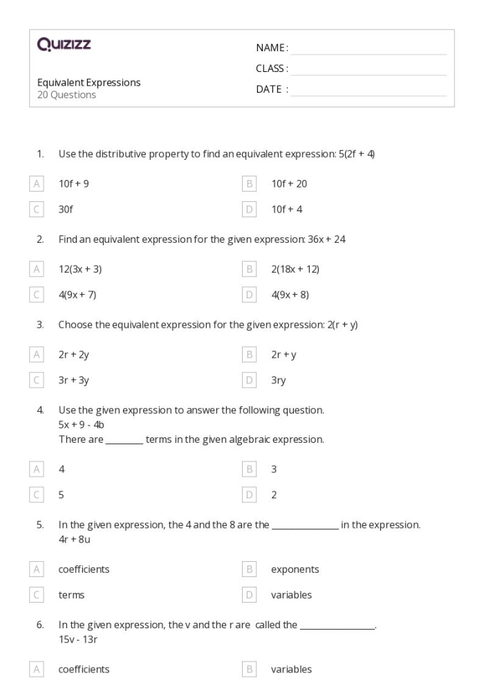 Identify Equivalent Linear Expressions Worksheet 3 Seventh Grade Algebra Practice Seventh grade student worksheet focusing on identifying equivalent linear expressions for time and money word problems