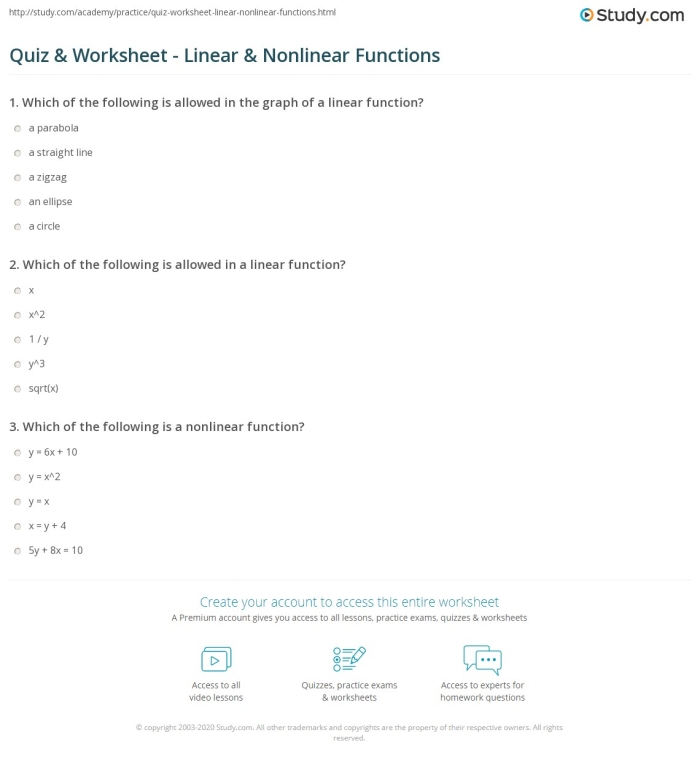 Identify Linear and Nonlinear Functions From Equations Worksheet - Image 8 Worksheet for identifying linear and nonlinear functions from equations for eighth-grade students