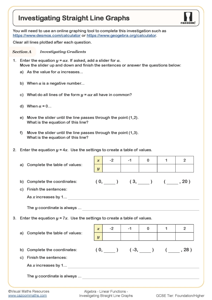 Eighth grade algebra worksheet displaying multiple coordinate planes to practice identifying linear and nonlinear functions