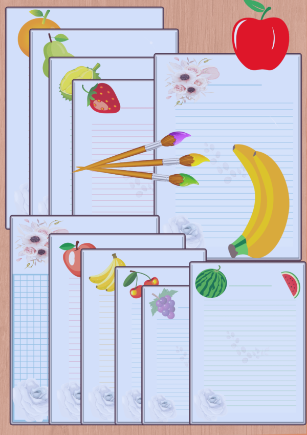 Lined handwriting paper worksheet for first graders focusing on subtraction skills