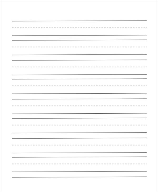 Lined handwriting paper worksheet designed for first graders to practice their subtraction skills