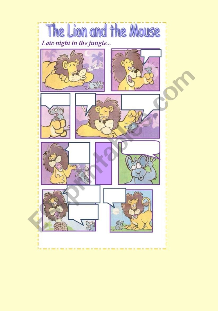 Second grade handwriting worksheet featuring the moral of The Lion and the Mouse fable