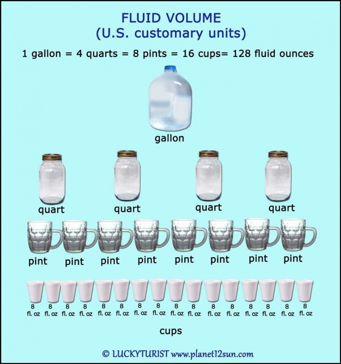 Fourth grade liquid volume gallon chart conversion and estimation practice worksheet