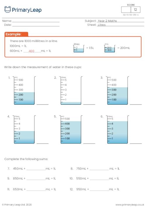 How Much is One Liter Measurement Comparison Activity for Elementary Learners Third grade students comparing and measuring liquid volumes in liters on a practice worksheet