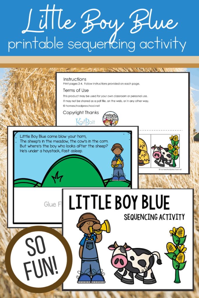 Reading comprehension questions based on the classic Mother Goose's Treasury tale Little Boy Blue worksheet for kindergarten students focusing on fractions