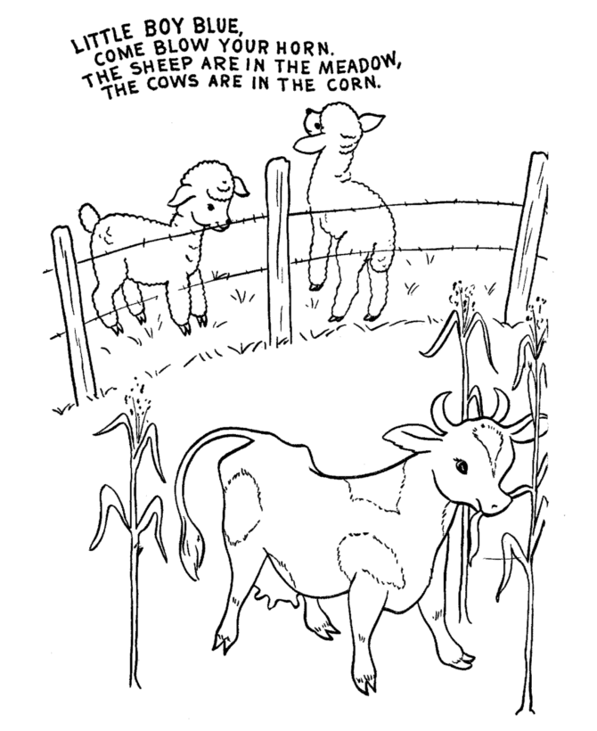 Reading comprehension questions based on Mother Goose's classic tale Little Boy Blue worksheet for kindergarten students focusing on fractions