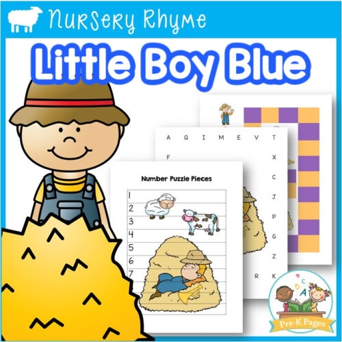 Reading comprehension questions based on Mother Goose's classic tale Little Boy Blue worksheet for kindergarten students focusing on fractions