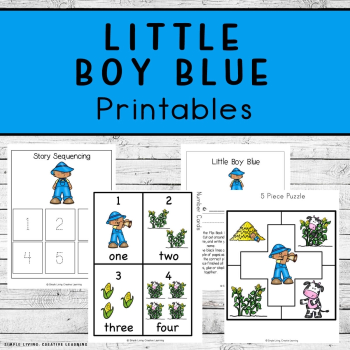 Worksheet image featuring Little Boy Blue from Mother Goose's Treasury Little Boy Blue worksheet for kindergarten students focusing on fractions
